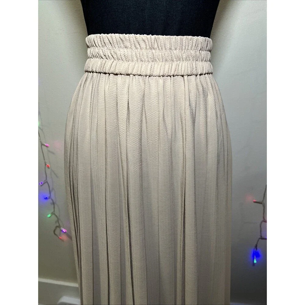 Women’s Tan Pleated Midi Skirt S Beverly Hills Troop Vibes - Picture 3 of 3